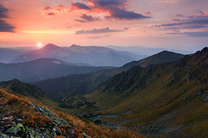 view of the Carpathian mountains at sunrise