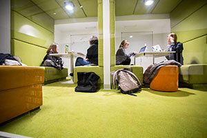 pairs of student studying in booth-like carrels
